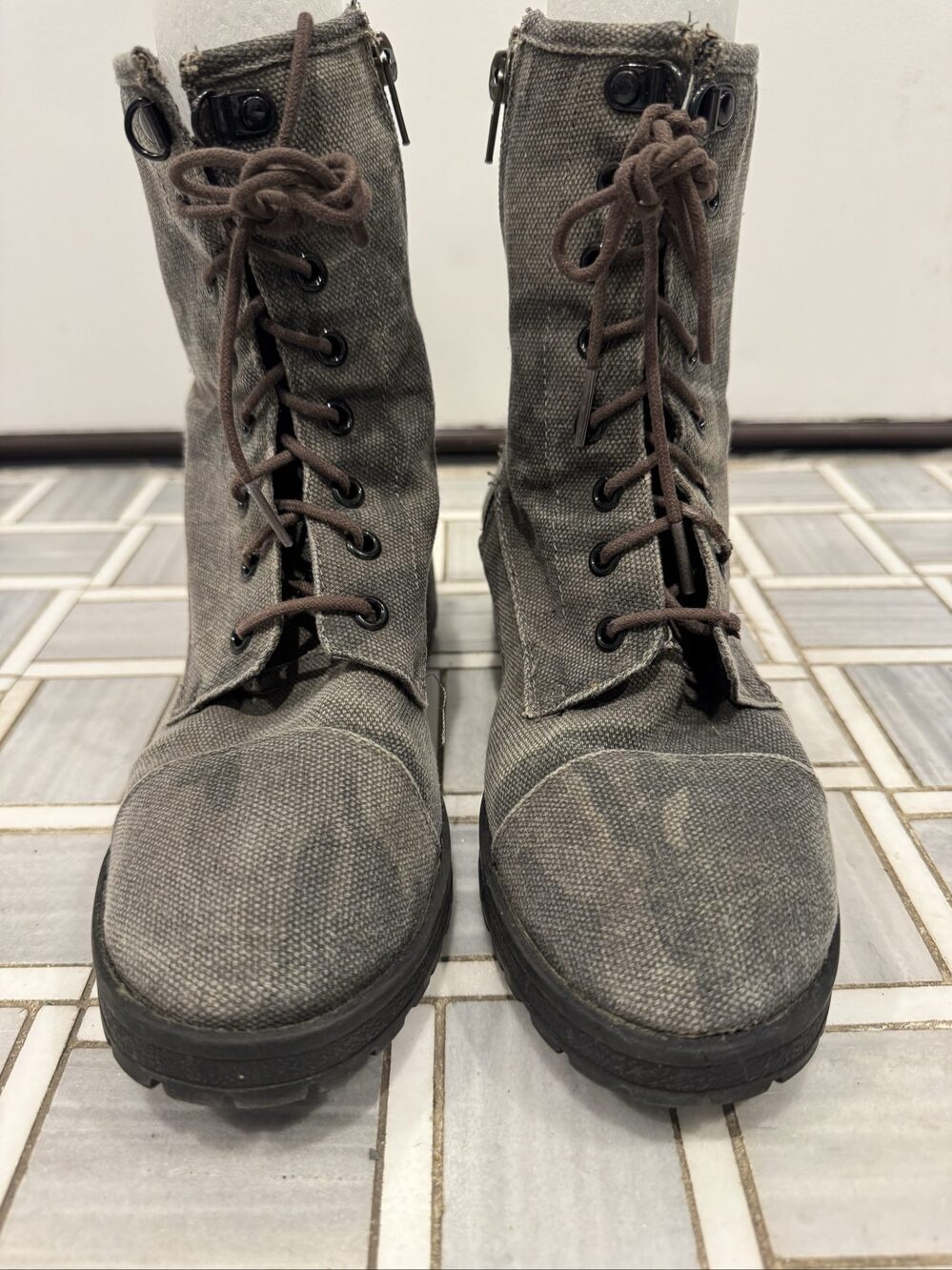 Women’s Madden Girl Emma Camo Combat Boots - Gray/Black - Size 7.5